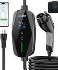 Smart Wifi EV Charger With App Control, Adjustable 8 To 16 Amperes, Quick Timer, Dual Voltage Ready, 25 Feet J1772 Cord.