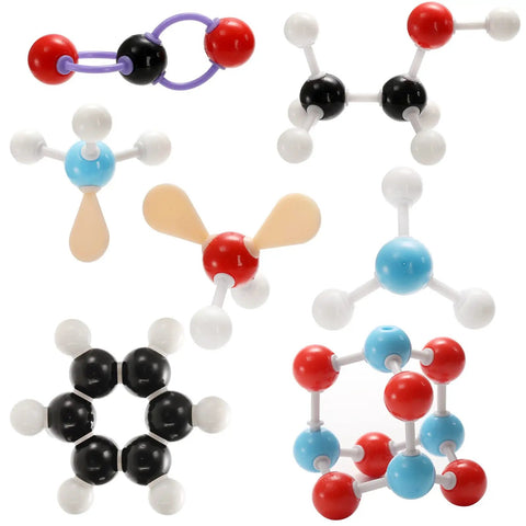 Chemistry Molecular Model Kit With 444 Pieces for Building Organic and Inorganic Structures, showcasing atom models