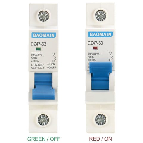 Front view of DZ47-63 C40 40 Amp 1 Pole DIN Rail Mount Miniature Circuit Breaker 230V AC C Type Trip 4000A Breaking Capacity