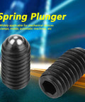 Pro-Grade M6 Carbon Steel Ball Nose Spring Plungers Hex Socket Locking Pins Ten Pack showing two plungers with spherical caps.