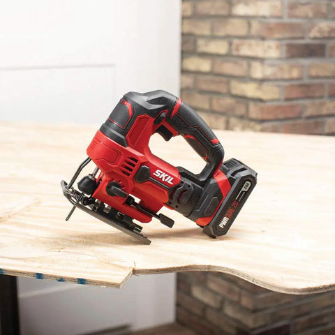 Snag This 20V Cordless Jigsaw With Battery And Fast Charger For Knocking Out Clean Straight And Curved Cuts Heavy Duty Workhorse Power Saw on plywood.