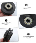 Close-up of Premium Barn Door Hanging Pulley Wheel Kit With Bearing For Smooth Sliding Doors showing nylon material and features