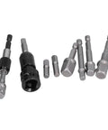 Sick 11 Piece Socket Adapter Kit With Hex Shank Square Head Connectors For Air Screwdriver And Electric Drill Made From Tough Chrome Vanadium Steel Featuring Super Self Locking Design To Stop Dropped Bits, 11 pc set