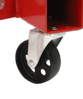 Close-up of a durable caster wheel on a Heavy Duty Folding Hydraulic Engine Crane for easy mobility in auto shops.