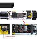 Real Deal Heavy Duty Cnc Router Spindle Motor Featuring 12Kw Three Phase Power With Automated Tool Changer And 24000Rpm Air Cooled Design For Iso30 Hsk63 Interfaces showing internal air outlet and wiring details.