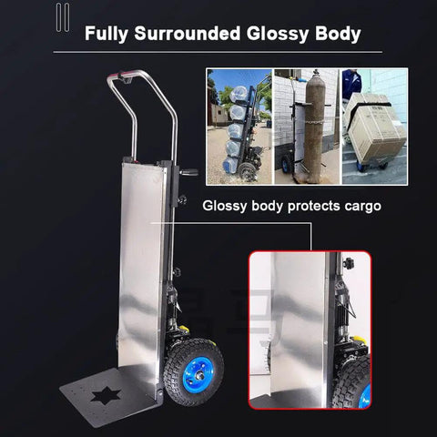 Heavy Duty Electric Stair Climber Hand Truck That Nails Heavy Moves With 400kg Load, Brushless Motor, And Removable Battery For Easy Lifting with glossy body.