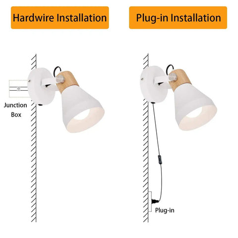 Wooden Plug In Wall Sconce Set Of 2 Matte White Chic Rotatable 360 Degree Wall Lamps With On Off Cord Switch installation types