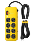 Beefy Heavy Duty 20 Amp Power Strip With 12 Gauge 6 Foot Extension Cord Metal Surge Protector 8 5 20R T Slot Outlets 5 15P In Wall Mountable For Garage Workshop And Industrial Equipment, yellow power strip with 8 outlets and 6ft cord
