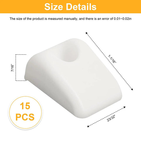 15 Piece Plastic Cabinet Drawer Slide Bumpers And Screws Slick Furniture Glides Smooth Drawer Spacers For Pantry Roll Out Shelves Hassle Free Noise Dampening Home Hardware Kit size detail of white plastic bumper with dimensions