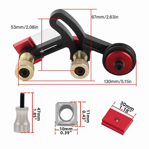Precision Ball Bearing Roller Guide Wheel For Table Saw Fence Mount with dimensions, heavy duty sealed bearings for smooth wood feed.