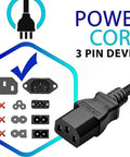 AC Power Cord for KORG X2 X3 Music Workstation Keyboard showing three-pin plug compatibility and black cable