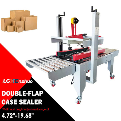 Heavy Duty Full Automatic Double Flap Case Sealer Machine for Fast Box Taping, adjustable for carton sizes 4.72''-19.68''.