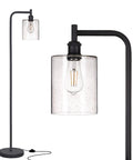 Modern Black Floor Lamp With Seeded Glass Shade Dope Bright LED Bulbs Industrial Tall Pole Standing Lamp For Living Room Bedroom Or Office Sleek Yet Sturdy Lighting That Fits Any Decor