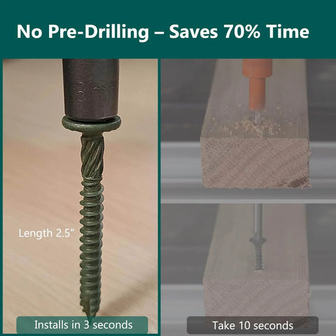 80 Pcs Timber Screws Self Drilling Size 14 X Two And A Half Inch Heavy-Duty Green Coated Exterior Lag Screws close-up