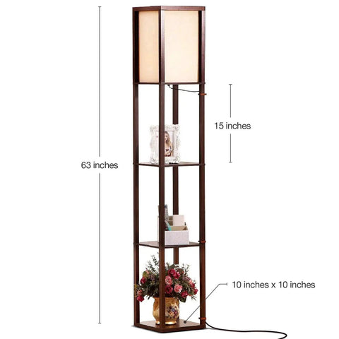 Maxwell Dope Modern Shelf Floor Lamp With Shade And Warm White LED Bulb, Havana Brown finish, 63-inch with 3 shelves