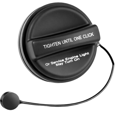 Gas Cap For Chevy GMC Cadillac Trucks And SUVs 2012 To 2021 Silverado Suburban Tahoe Yukon Escalade Express 1500 2500 3500 4500 Black Durable Universal Fit Easy Install Replacement Fuel Filler Cap showing top view with text instructions.