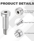 Two Pack 304 Stainless Steel Shoulder Bolts With Hex Socket, 10mm Shoulder Diameter, 20mm Shoulder Length, M8x1.25 Thread
