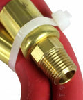 Detail of Heavy Duty 3 Foot 3/8 Air Hose Extender with brass connector and red tubing for smooth tool use.