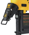 23 Gauge Pin Nailer For Finishing And Trim, Drives 2 Inch Pins Recessed Into Oak, tool-free jam release mechanism close-up