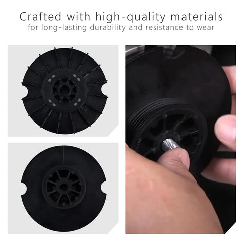 1/3 HP Washing Machine Motor Pulley And Nut Kit showing durable black drive pulley and installation process for steady spin.