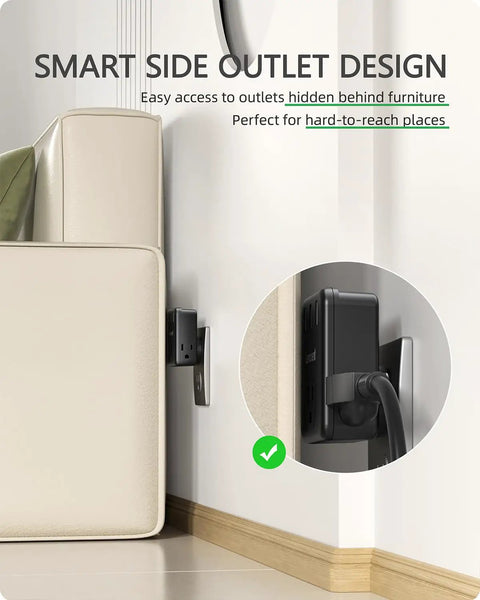 Three Way Wall Outlet Extender With Three AC Outlets And Three USB Ports No Fuss Wall Charger For Home Office Travel Widely Spaced Three Sided Wall Tap Cruise Ship Approved Multi Plug Expander