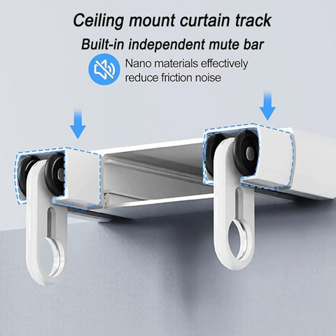 Double Curtain Track Ceiling Mounted 8 Ft Aluminum Curtain Rails, Heavy Duty Aluminum Rail System For Drapes, Smooth Gliding, Durable Wear Resistant Finish, Ideal For Living Room, Bedroom, And Office Windows - ceiling-mounted rollers