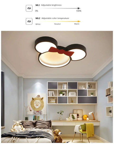 Cartoon Mouse Head Acrylic Dimmable LED Ceiling Light for Kids Rooms Modern Flush Mount Fixture with Stepless Dimming Eye Protection