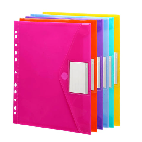 Six Pack Plastic Binder Pockets Folders With Transparent Pockets And Label Window A4 Size Each Holds Up To 150 Sheets colorful assortment
