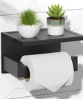 Matte Black Toilet Paper Holder With Shelf Stick On Or Wall Mount Self Adhesive Or Screws Rotate Proof Bracket Heavy Duty