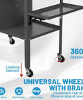 36 By 24 Inch Welding Table With Wheels Mobile Steel Workstation close-up of locking casters and rear brake