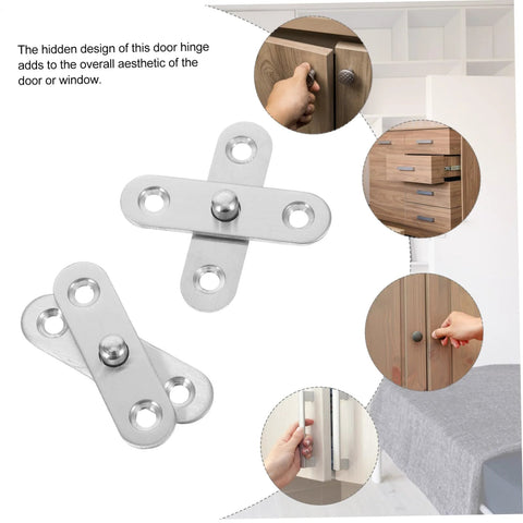 20 Piece Rotating Stainless Steel Hidden Door Hinges 360 Degree Up And Down Pivot Shaft Concealed Cabinet Hinges For Secret Doors And Window Installations Durable Heavy Duty Hardware For Furniture shown with various installation examples.