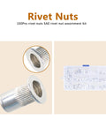 150 Piece Aluminum Rivet Nuts Kit With Flat Head For Easy Install No Fuss Pro Grade, SAE Sizes visible with case