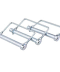 Front view of Eight Pack 3 Eighths Inch By 4 Inch Trailer Coupler Pins Heavy Duty Wire Lock Pins for Towing Hitch Secure PTO Shaft Locking Pin Fits Trailers RVs Boats Farm Equipment, showing metal construction and locking mechanism.