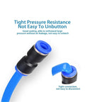 Awesome 60 Pc Pneumatic Fittings Kit With Push to Connect Pu Hose Quick Release Tube Adapters For Fast And Secure Tool Free Connections That Seals Tight Perfect For Pro DIY Pros And Garages, blue hose fitting close-up