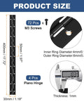 Top Shelf 18 Inch Piano Hinges, 4 Pack 304 Stainless Steel Continuous Door Hardware, Black Pre Drilled Kit With Screws, size and screw details.