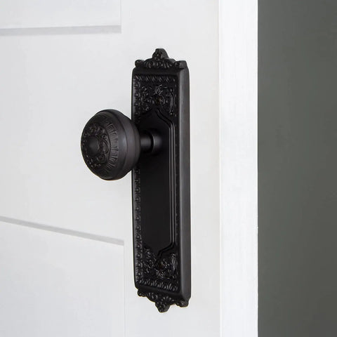 Egg and Dart Door Knob With Plate Set For Vintage Or Classic Doors Solid Brass Finish Handles With Ornate Border Detailing