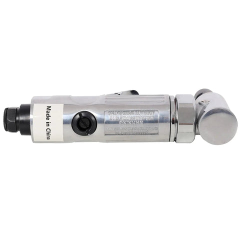 Hella Versatile 1/4 Inch Air Angle Die Grinder With Bendable 90 Degree Pivot Head Variable Speed Aluminum Body Pneumatic Tool, side view.