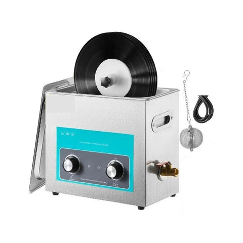 Ultrasonic Parts Cleaner With Lid And Handle For Jewelry, Vinyl Records, Eyeglasses, and small tools, with record inside.
