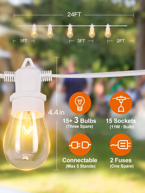 96 Ft Outdoor String Lights Set With Vintage Edison Bulbs, Heavy Duty Commercial Grade, Weatherproof UL Listed Café Patio Lighting For Garden And Backyard, Two 48 Ft Strands, White Finish, 36 Bulbs