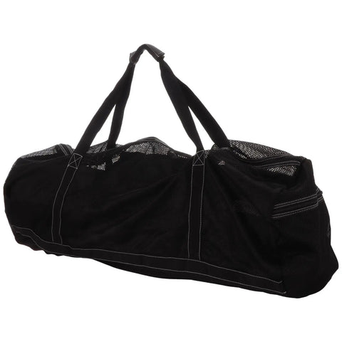 Big Black Mesh Duffle Bag For Scuba Gear And Snorkel Sets See Through Beach Tote For Travel Pool And Sports Extra Large 37 X 15 X 15 Inches Durable Polyester With Quick Drainage And Easy Drying on a white background.