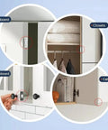 3 Pack Magnetic Door Catches Featuring Zero Drill Hassle And Rock Solid Adhesive Mounting, showing installation in cupboards and closets.
