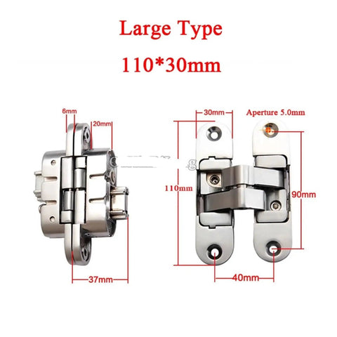 Rock Solid 10 Piece Set Of Invisible 3D Adjustable Hidden Door Hinges built from tough zinc alloy, large type 110mm by 30mm.