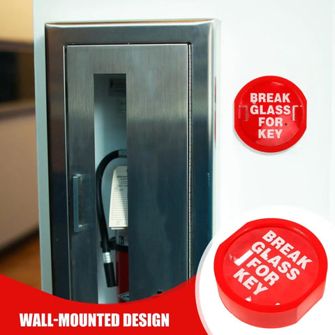 Emergency Key Box With Break Glass For Grab And Go Quick Entry Red Linkage Door Lock Box, wall-mounted, stainless steel frame, close-up view