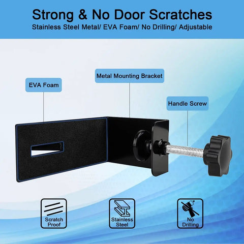Heavy Duty Door Mount Bracket For Lockboxes Featuring Slick Swivel Hooks And A Rock Solid Hold Perfect Realtor Essential Plus Vacation Rental Key Holder Quick Attach Black with stainless steel and EVA foam.