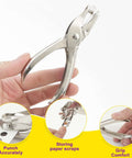 Handheld One Quarter Inch Single Hole Paper Punch With Built In Mess Free Waste Tray Eight Sheet Capacity