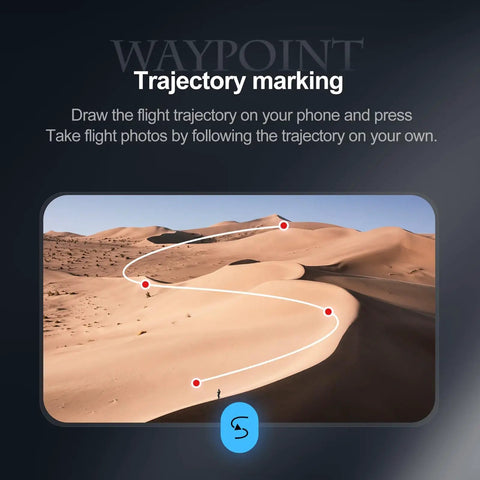 Camera Drone With Screen Display Remote, 2.4G Quadcopter With Altitude Hold displaying trajectory marking on desert landscape.