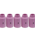 TIG Aluminum Ceramic Shield Cup Nozzles 54N14 Size 8 Half Inch, five pink nozzle cups in a row