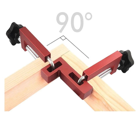 Dead Easy Quick Release Aluminum Miter Clamps With Killer 600 Pound Grip and Non Marking Rubber Pads showing 90 degree angle assembly.