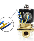 Three Quarters Inch Brass Electric Solenoid Valve 110V AC Normally Closed NPT Thread Easy Install close-up view with wires