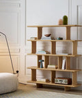 Retro Style Floor Standing Book Shelf With Open Multi Layer Shelves for Living Room, Wall Mount Option